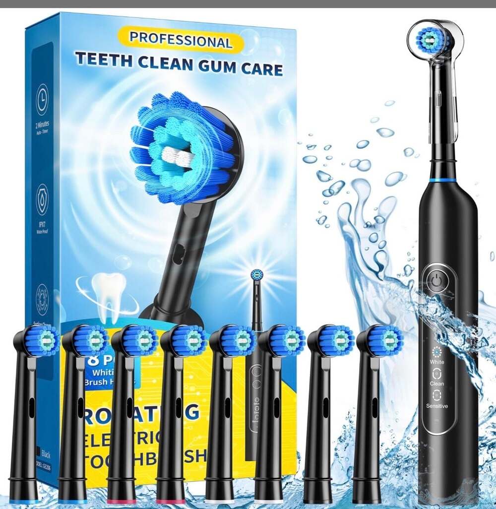 TEETHEORY Electric Toothbrush Adults Rechargeable Rotating Toothbrush 8 Brush He